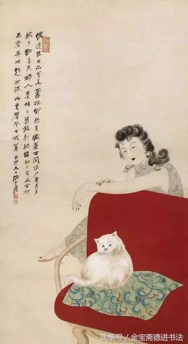 难得一见的张大千在旗袍作画――画美人美