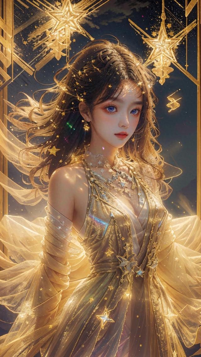 AI壁纸，金银版梦幻霞光美女壁纸