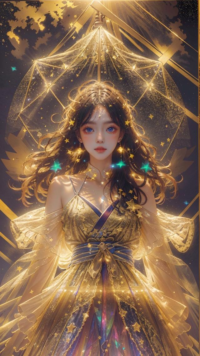 AI壁纸，金银版梦幻霞光美女壁纸