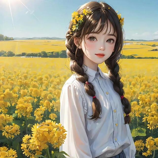 高清头像壁纸｜花丛中的阳光少女