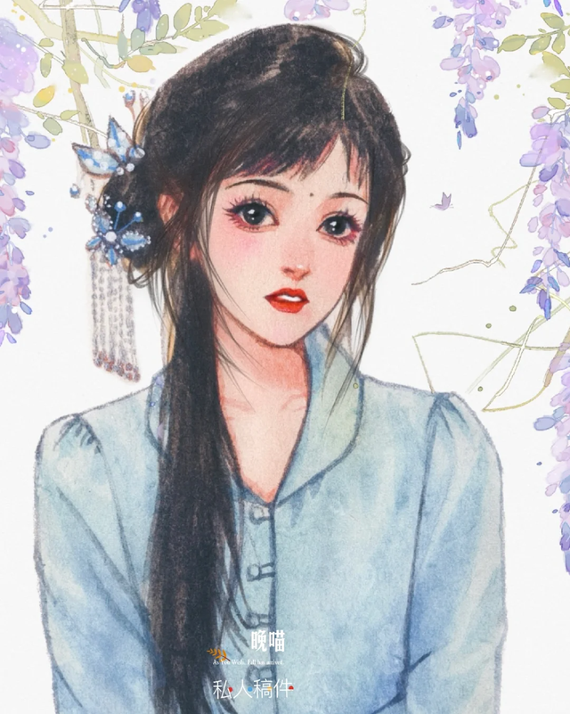 温柔的古风女孩子插画｜青丝绕指，笑靥如花，古风少女，轻舞飞扬