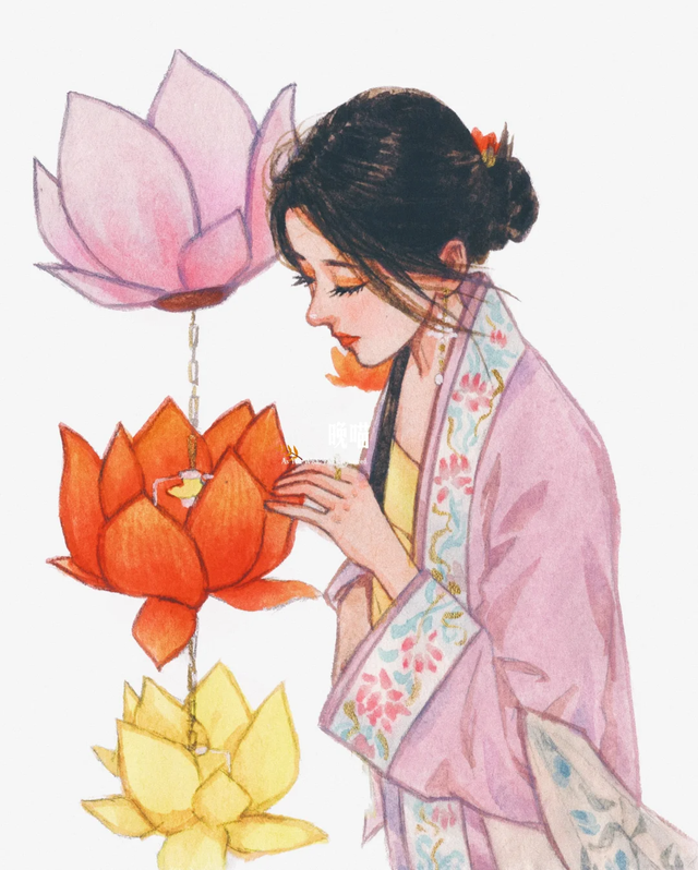 温柔的古风女孩子插画｜青丝绕指，笑靥如花，古风少女，轻舞飞扬