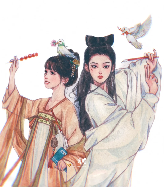 温柔的古风女孩子插画｜青丝绕指，笑靥如花，古风少女，轻舞飞扬