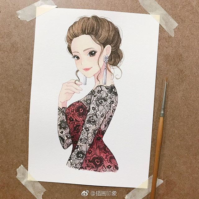 一组美女小像手绘插画~大家喜欢就收走吧~