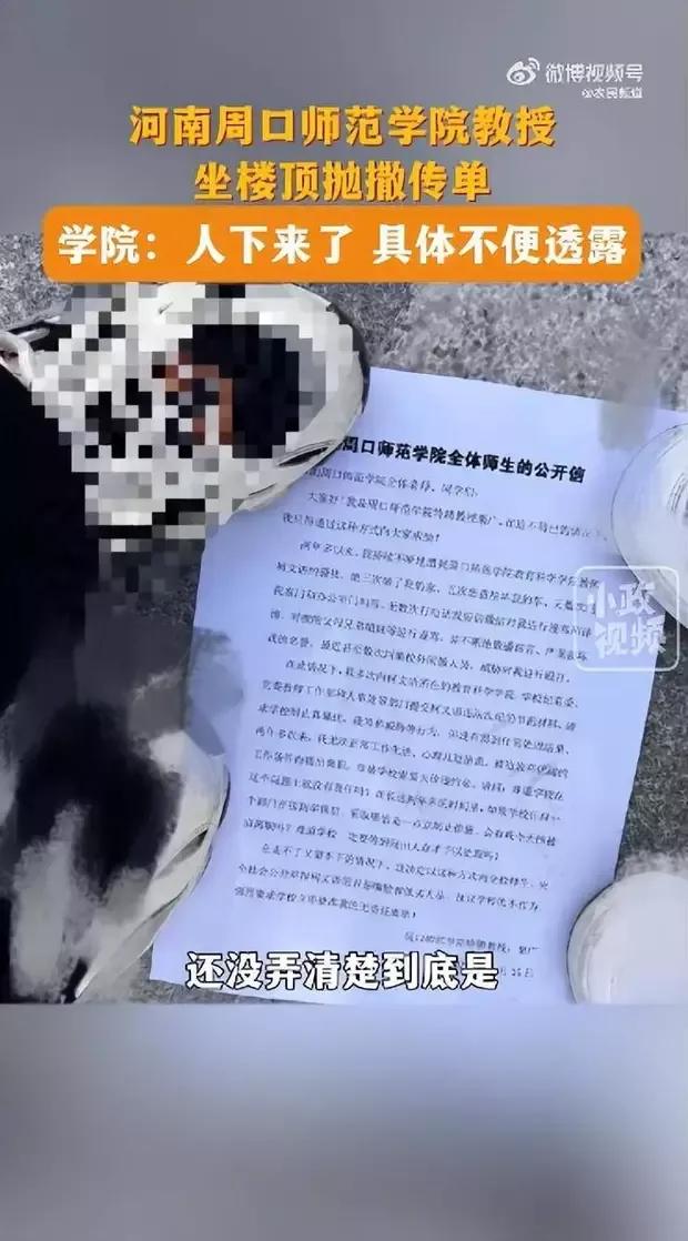 《周口师范学院教授楼顶控诉女教师骚扰，学校回应正在调查》