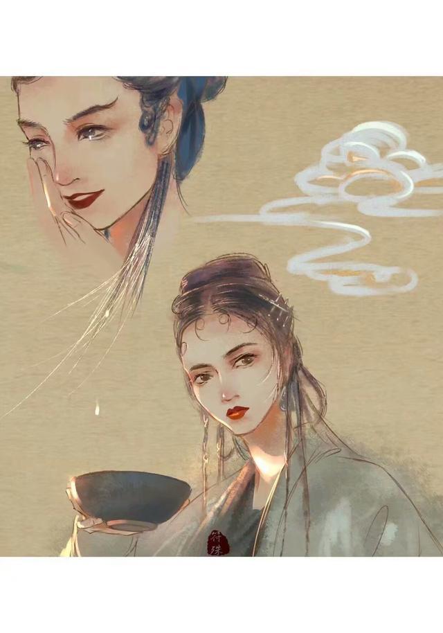 夜色漫，青莲月，墨迹绘不尽红妆。｜25张精美古风手绘动漫女头