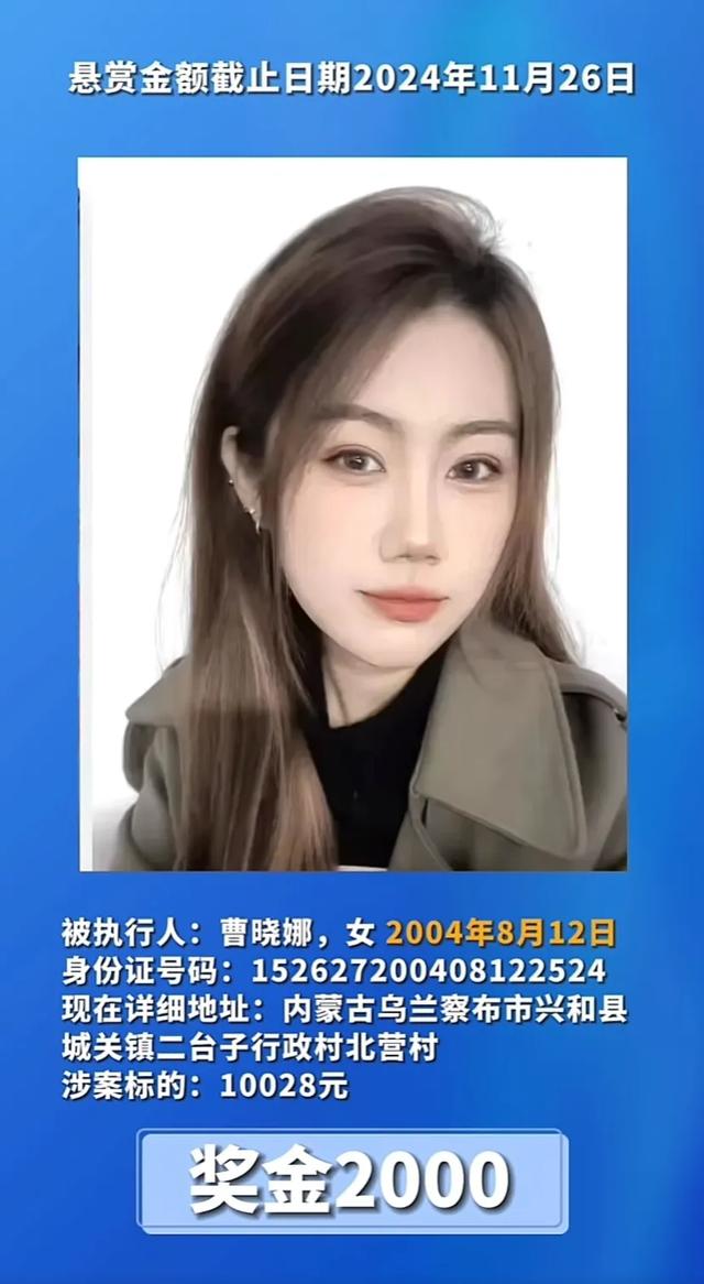 04年高颜值美女成老赖欠万元债务被通报，法院悬赏公告！