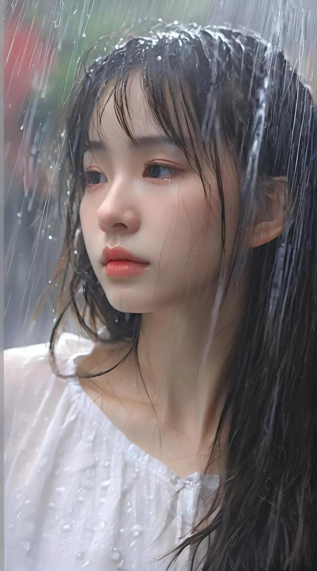 气质美女 纯美女 清纯少女 下雨也是一种美