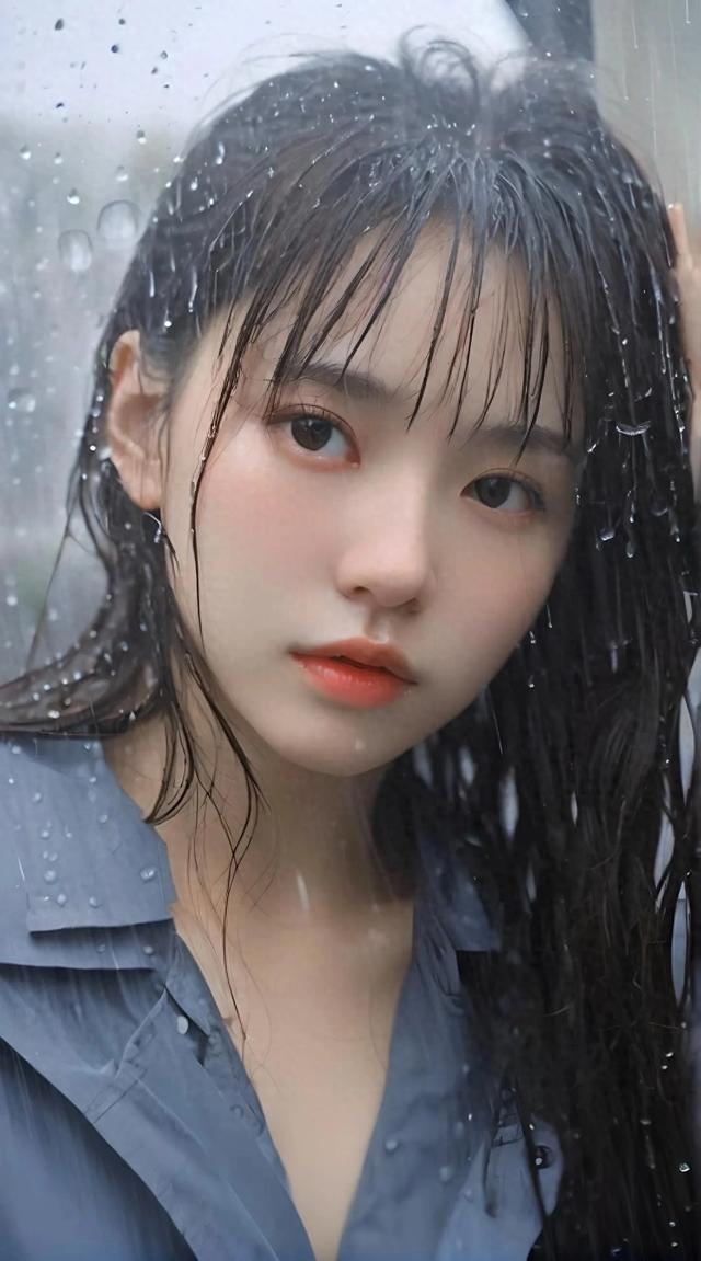 气质美女 纯美女 清纯少女 下雨也是一种美